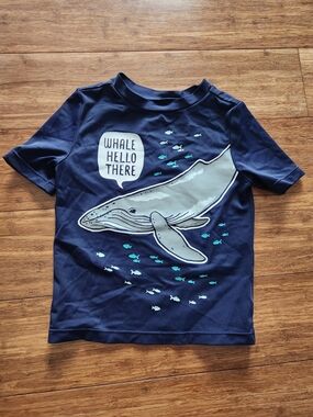 Old Navy Navy Blue Toddler "Whale Hello There" Swim Shirt Rashguard 2t